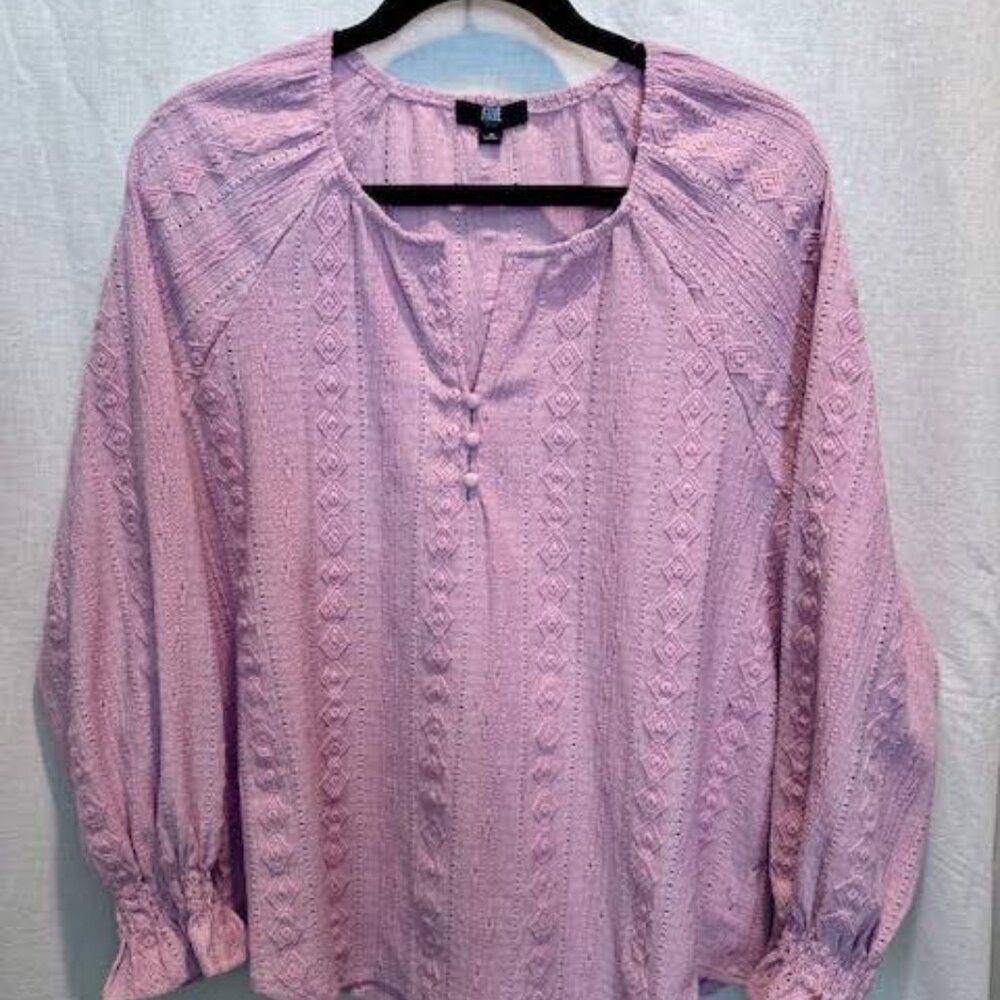 Frye Women's Textured Long Sleeve Peasant Blouse color Mellow Mauve size Medium
